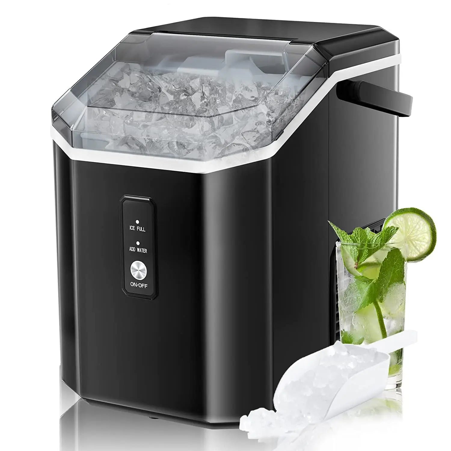 Aglucky Countertop Ice Maker with Soft Chewable Ice, 34Lbs/24H, Pebble Portable Ice Machine with Ice Scoop, Self-Cleaning, One-Click Operation, for Kitchen,Office