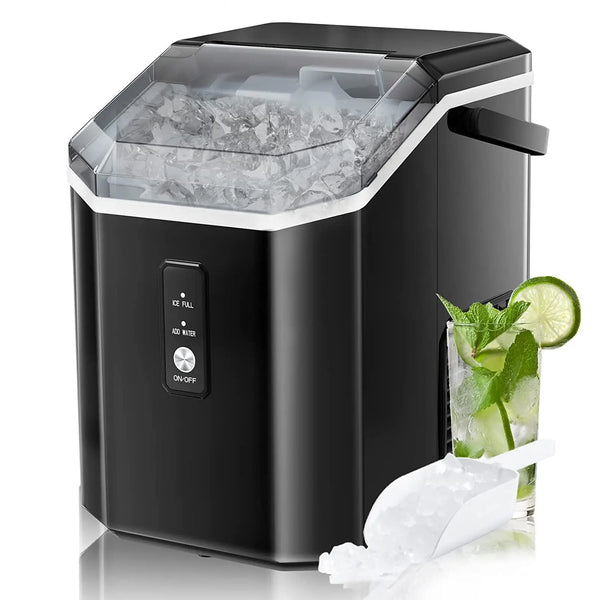 Auseo Countertop Ice Maker with Soft Chewable Ice, 34Lbs/24H, Pebble Portable Ice Machine with Ice Scoop, Self-Cleaning, One-Click Operation, for Kitchen,Office