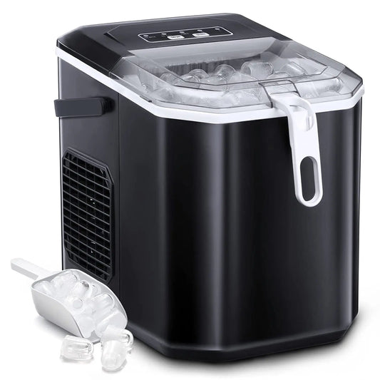 AGLUCKY Ice Makers Countertop, Ice Machine with Handle, 26Lbs in 24Hrs, 9 Cubes Ready in 6 Mins, Self-Cleaning Portable Ice Maker, 2 Sizes of Bullet Ice Cubes for Home and Office, Black agluckyshop