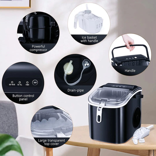 AGLUCKY Countertop Ice Maker Machine 6-Minute Fast Bullet Ice Simple Handle Automatic Cleaning Suitable for Household Small Student Dormitory and Bar Party agluckyshop