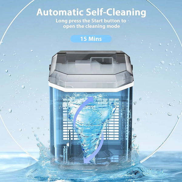Auseo Countertop Ice Maker with Soft Chewable Ice, 34Lbs/24H, Pebble Portable Ice Machine with Ice Scoop, Self-Cleaning, One-Click Operation, for Kitchen,Office