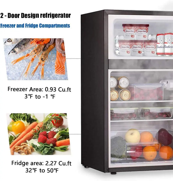Mini Refrigerator 3.1Cu.Ft Compact Fridge 2-Double Doors with a Freezer Low Noise Defrost Storage of Beverages Vegetables and Fruits for Home Office Dormitory 115 Volt 60 Hz AC Only Red