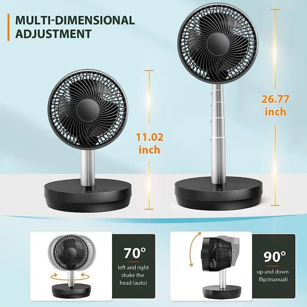 AGLUCKY Portable Foldable Pedestal Fan- Rechargeable Battery Folding Standing Table Fan with 10 Speeds with Remote Control-White