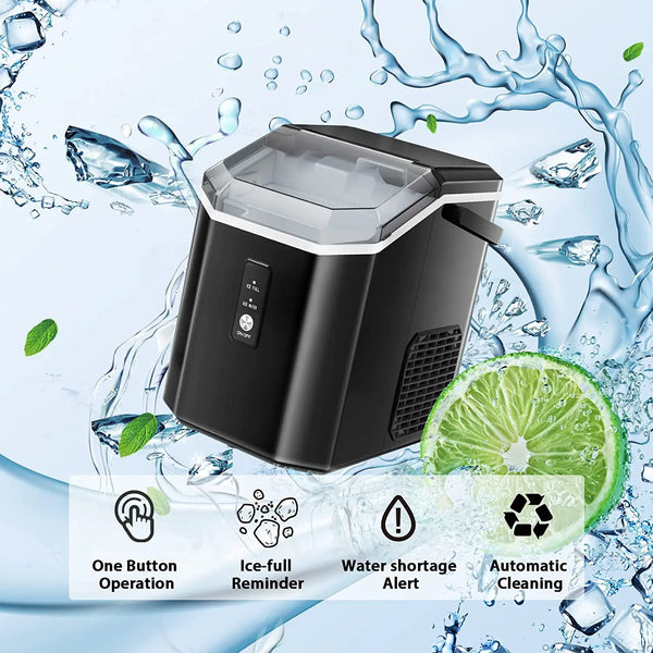 Aglucky Countertop Ice Maker with Soft Chewable Ice, 34Lbs/24H, Pebble Portable Ice Machine with Ice Scoop, Self-Cleaning, One-Click Operation, for Kitchen,Office