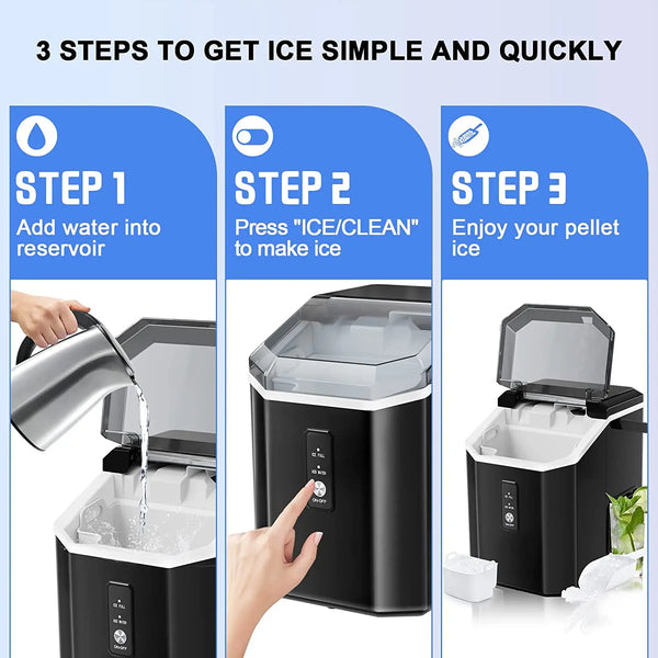 Auseo Countertop Ice Maker with Soft Chewable Ice, 34Lbs/24H, Pebble Portable Ice Machine with Ice Scoop, Self-Cleaning, One-Click Operation, for Kitchen,Office