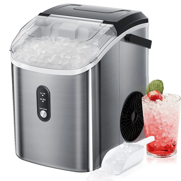 Aglucky Nugget Countertop Ice Maker with Soft Chewable Pellet Ice, Automatic 34lbs in 24 Hours,Pebble Portable Ice Machine with Ice Scoop, Self-Cleaning, One-Click Operation, for Kitchen,Office Green