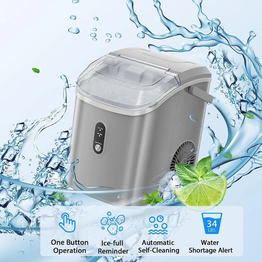Aglucky  Nugget Countertop Ice Maker with Soft Chewable Pellet Ice, Automatic 34lbs in 24 Hours,Pebble Portable Ice Machine with Ice Scoop, Self-Cleaning, One-Click Operation, for Kitchen,Office agluckyshop