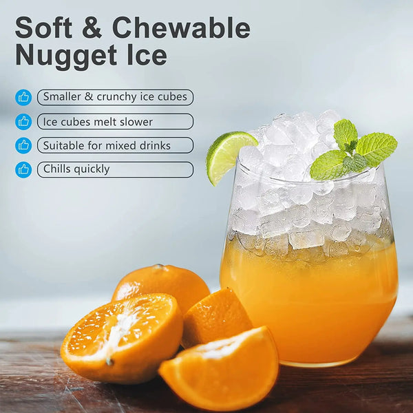 Aglucky Nugget Countertop Ice Maker with Soft Chewable Pellet Ice, Automatic 34lbs in 24 Hours,Pebble Portable Ice Machine with Ice Scoop, Self-Cleaning, One-Click Operation, for Kitchen,Office Green