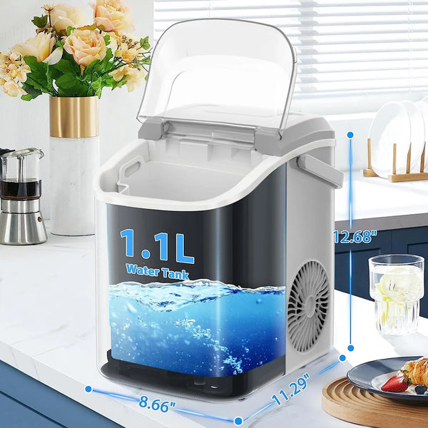 Auseo Nugget Countertop Ice Maker with Soft Chewable Pellet Ice, Automatic 34lbs in 24 Hours,Pebble Portable Ice Machine with Ice Scoop, Self-Cleaning, One-Click Operation, for Kitchen,Office
