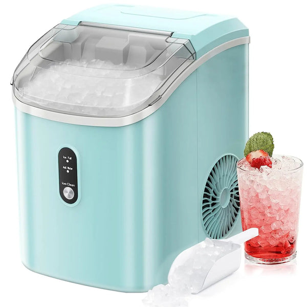 Aglucky Nugget Countertop Ice Maker with Soft Chewable Pellet Ice, Automatic 34lbs in 24 Hours,Pebble Portable Ice Machine with Ice Scoop, Self-Cleaning, One-Click Operation, for Kitchen,Office Green