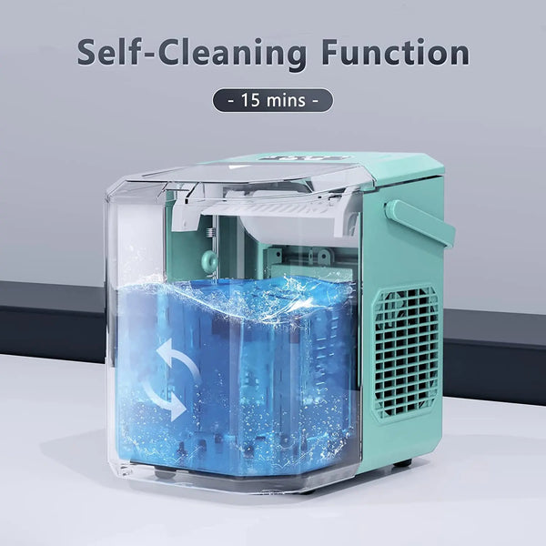 Aglucky Ice Makers Countertop, Ice Machine with Handle, 26Lbs in 24Hrs, 9 Cubes Ready in 6 Mins, Self-Cleaning Portable Ice Maker, 2 Sizes of Bullet Ice Cubes for Home and Office