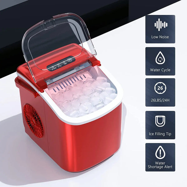 AGLUCKY Countertop Ice Maker Machine 6-Minute Fast Bullet Ice Simple Handle Automatic Cleaning Suitable for Household Small Student Dormitory and Bar Party