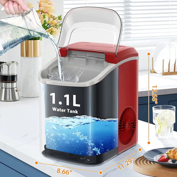 Auseo Nugget Countertop Ice Maker with Soft Chewable Pellet Ice, Automatic 34lbs in 24 Hours,Pebble Portable Ice Machine with Ice Scoop, Self-Cleaning, One-Click Operation, for Kitchen,Office