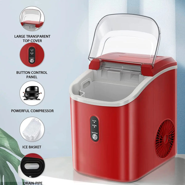 Aglucky Nugget Countertop Ice Maker with Soft Chewable Pellet Ice, Automatic 34lbs in 24 Hours,Pebble Portable Ice Machine with Ice Scoop, Self-Cleaning, One-Click Operation, for Kitchen,Office Green