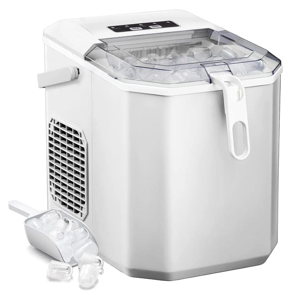AGLUCKY Ice Makers Countertop, Ice Machine with Handle, 26Lbs in 24Hrs, 9 Cubes Ready in 6 Mins, Self-Cleaning Portable Ice Maker, 2 Sizes of Bullet Ice Cubes for Home and Office, Black