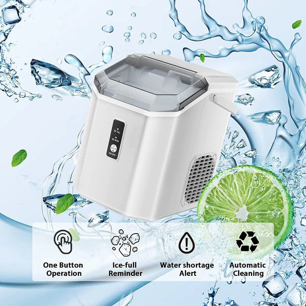Auseo Countertop Ice Maker with Soft Chewable Ice, 34Lbs/24H, Pebble Portable Ice Machine with Ice Scoop, Self-Cleaning, One-Click Operation, for Kitchen,Office
