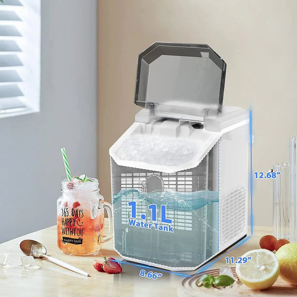Aglucky Countertop Ice Maker with Soft Chewable Ice, 34Lbs/24H, Pebble Portable Ice Machine with Ice Scoop, Self-Cleaning, One-Click Operation, for Kitchen,Office
