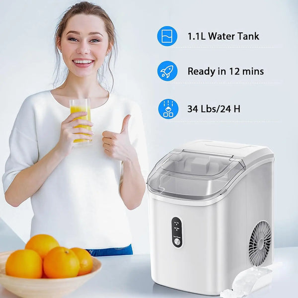 Auseo Nugget Ice Maker Countertop, Portable Pebble/Pellet Ice Maker Machine with Auto Self-Cleaning,33Lbs/24Hrs, Ice Scoop and Basket,Stainless Steel
