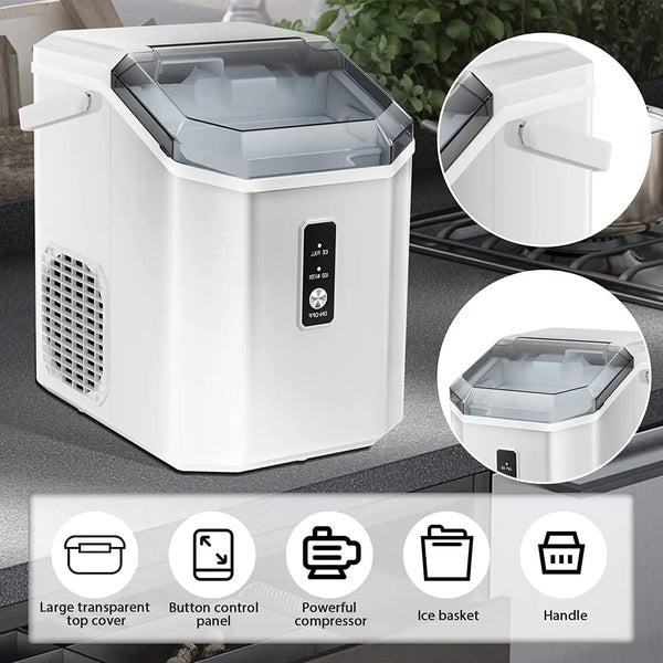 Auseo Countertop Ice Maker with Soft Chewable Ice, 34Lbs/24H, Pebble Portable Ice Machine with Ice Scoop, Self-Cleaning, One-Click Operation, for Kitchen,Office