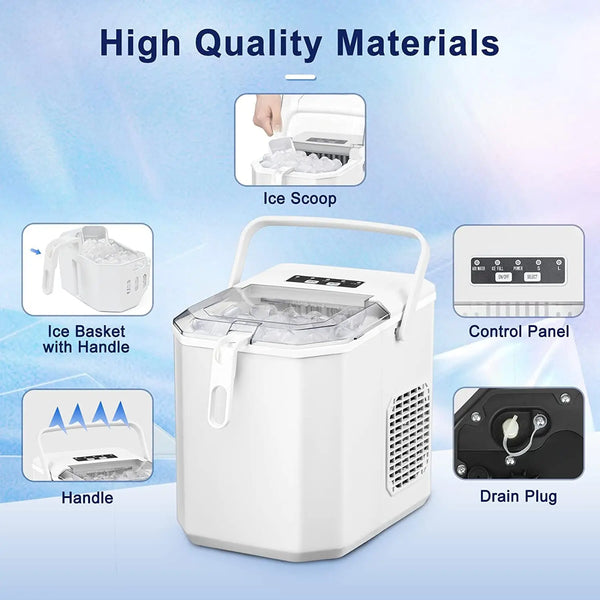  AGLUCKY Ice Makers Countertop,Portable Ice Maker Machine with  Handle,Self-Cleaning Ice Maker, 26Lbs/24H, 9 Ice Cubes Ready in 8 Mins,  with Ice Scoop and Basket,for Home/Office/Kitchen (White) : Appliances