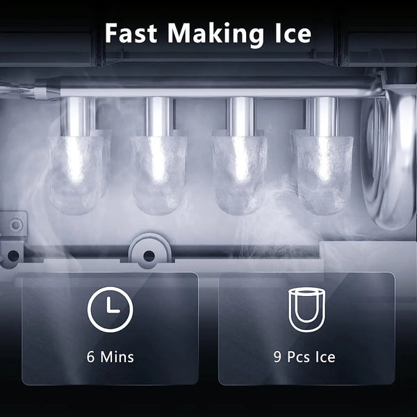 AGLUCKY Countertop Ice Maker Machine 6-Minute Fast Bullet Ice Simple Handle Automatic Cleaning Suitable for Household Small Student Dormitory and Bar Party