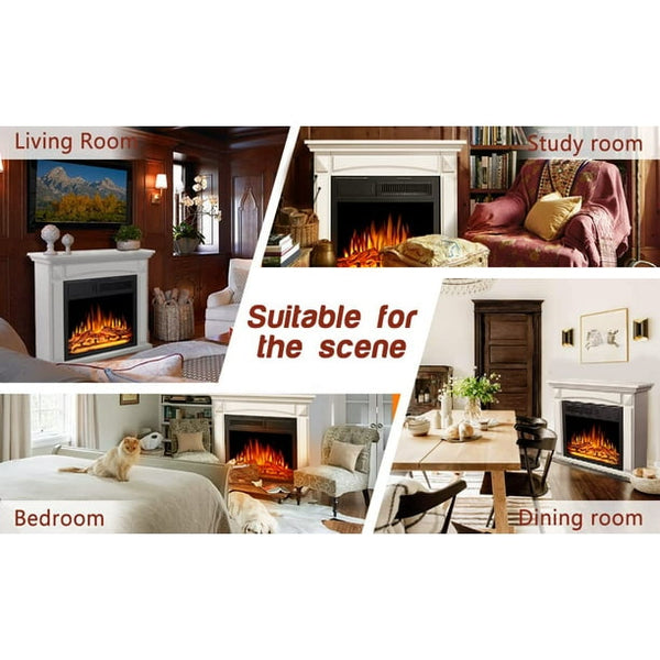 KISSAIR Electric Fireplace Mantel Wood Surround Firebox Freestanding Corner Fireplace Heater Infrared Quartz Heater Adjustable Led Flame, Remote Control, 750W-1501W, White