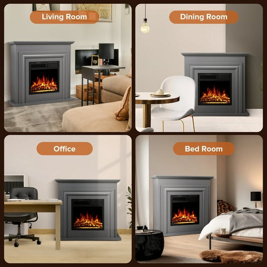 Auseo 36" Electric Fireplace Mantel Wooden Surround Firebox, Free Standing Fireplace, with Remote Control, Adjustable LED Flame, 750W/1500W -Grey agluckyshop