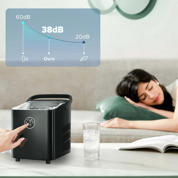 Auseo Portable Ice Maker Machine, Ice Maker Countertop with Handle, 26lbs/24H, Bullet Ice Cubes, 8 PCS Ready in 9 Mins, Self-Cleaning, Ice Scoop, Basket for Home/Kitchen/Office/Party-Black