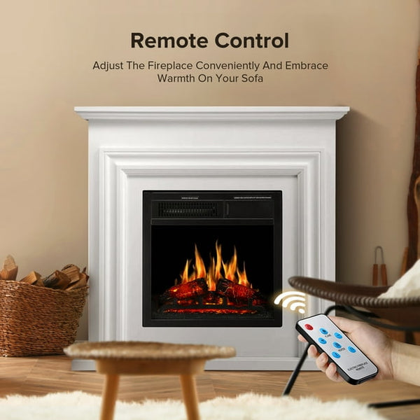 Auseo Electric Fireplace Mantel Wooden Surround Firebox, Free Standing Fireplace, with Remote Control, Adjustable LED Flame, 750W/1500W -（Pearlwhite）