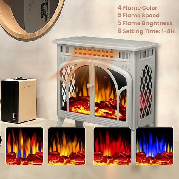AGLUCKY Electric Fireplace Heater 25’’ with 3D Realistic Flame Effect, Freestanding Fireplace with Remote Control,Timer, Different Flame Color,2 Heating Modes 500W/1500W