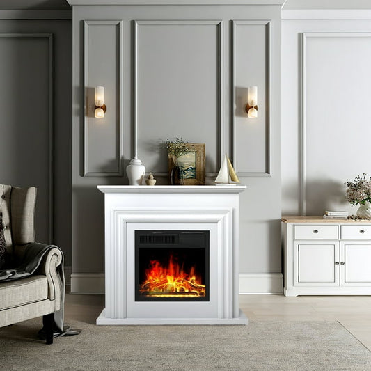 KISSAIR Electric Fireplace with Mantel Package Freestanding Fireplace Heater Corner Firebox with Log & Remote Control, 750-1500W, Lvory White agluckyshop