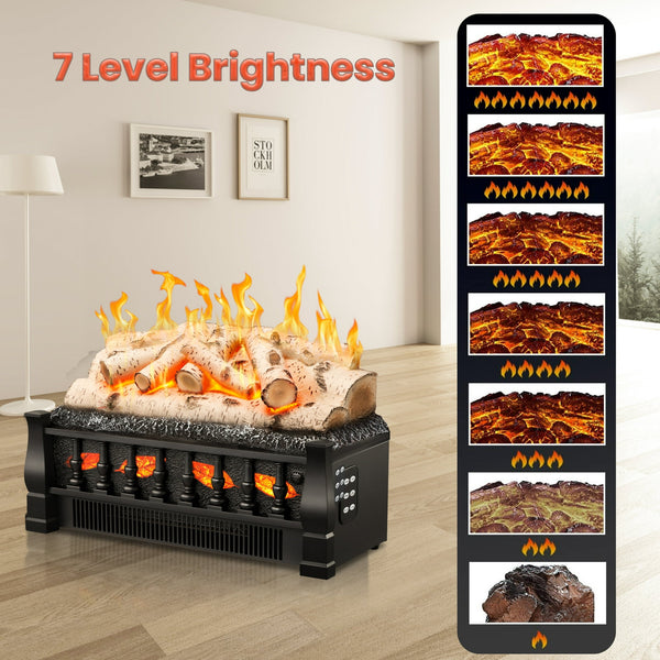 KISSAIR Electric Fireplace Log Set Heater with Remote Control, Flame Brightness Adjustable, Realistic Ember Bed