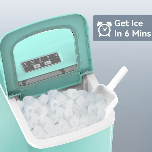 Kndko Countertop Ice Maker 26lbs, 9Pcs/6Mins, 2 Sizes of Bullet-Shaped with Scoop & Basket, Green agluckyshop