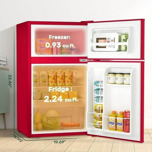 AGLUCKY Mini Fridge 3.1Cu.ft 115 Volt 60 Hz AC Low Noise Adjustable Temperature Suitable for Kitchen Living Room Office and Dormitory Red