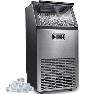 Commercial Ice Maker,Stainless Steel Freestanding Ice Maker with 2 Self-Cleaning,100Lbs/Day,45 Cubes/Batch in 11-20 Mins agluckyshop
