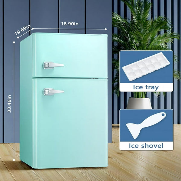 Besttey 3.1 Cu.ft Mini Fridge with Freezer Two Door, Stainless Steel, Compact Size & Low Noise Defrost for Home Office Dormitory, Green agluckyshop