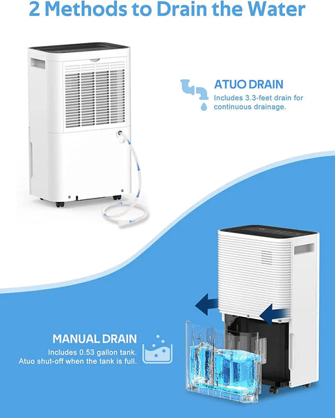 AGLUCKY 45 Pints Dehumidifier with Auto or Manual Drainage, 3 Working Modes/Auto Defrost/Dry Clothes Function/12H Timer, White
