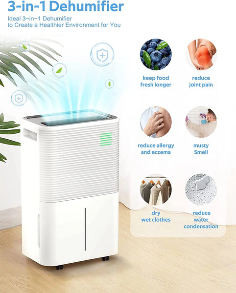 AGLUCKY 45 Pints Dehumidifier with Auto or Manual Drainage, 3 Working Modes/Auto Defrost/Dry Clothes Function/12H Timer, White