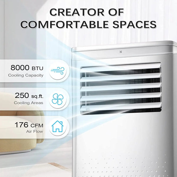 Kissair 5,000BTU (8,000 BTU ASHARE) 115V Portable Air Conditioner for Room up to 350 sq. ft, Dehumidifier & Fan, Portable AC with ECO Mode, 2 Fan Speeds, 24H Timer, Remote Control