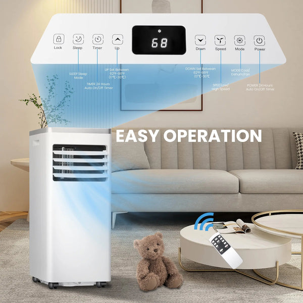 AGLUCKY 5,000 BTU (8,000 BTU ASHARE) Portable Air Conditioner,Cools up to 350 Sq.ft, Portable AC Built-in Cool, Dehumidifier&Fan 3-in-1, Room Air Conditioner with Remote Control-