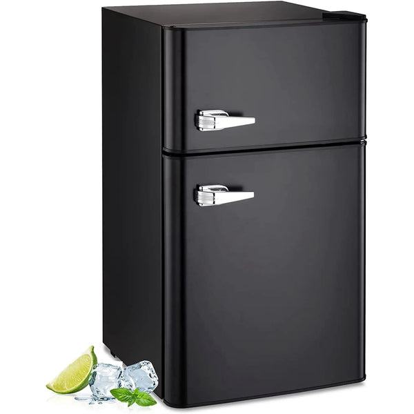AGLUCKY 3.2 Cu.Ft Mini Vintage Refrigerator, Vertical Compact Refrigerator, Adjustable Temperature, 2-door Mini Refrigerator for Home, Office, Dormitory, or RV, Apartment Food Storage Room or Beverage
