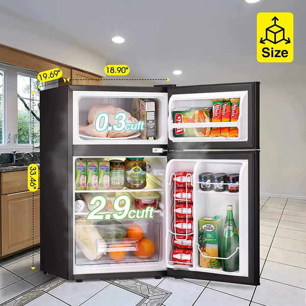 AGLUCKY 3.2 Cu.Ft Mini Vintage Refrigerator, Vertical Compact Refrigerator, Adjustable Temperature, 2-door Mini Refrigerator for Home, Office, Dormitory, or RV, Apartment Food Storage Room or Beverage