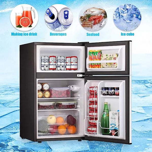 AGLUCKY 3.2 Cu.Ft Mini Vintage Refrigerator, Vertical Compact Refrigerator, Adjustable Temperature, 2-door Mini Refrigerator for Home, Office, Dormitory, or RV, Apartment Food Storage Room or Beverage