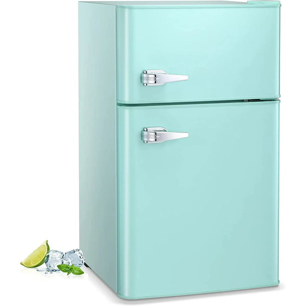AGLUCKY 3.2 Cu.Ft Mini Vintage Refrigerator, Vertical Compact Refrigerator, Adjustable Temperature, 2-door Mini Refrigerator for Home, Office, Dormitory, or RV, Apartment Food Storage Room or Beverage