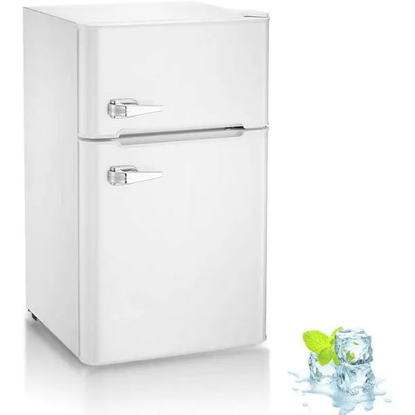 AGLUCKY 3.2 Cu.Ft Mini Vintage Refrigerator, Vertical Compact Refrigerator, Adjustable Temperature, 2-door Mini Refrigerator for Home, Office, Dormitory, or RV, Apartment Food Storage Room or Beverage
