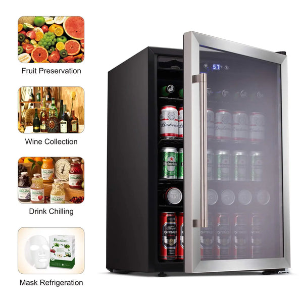 AGLUCKY Beverage Refrigerator Cooler - 145 Can Mini Fridge Glass Door for Soda Beer or Wine Small Drink Dispenser Clear Front for Home, Office or Bar, black,4.4cu.ft.
