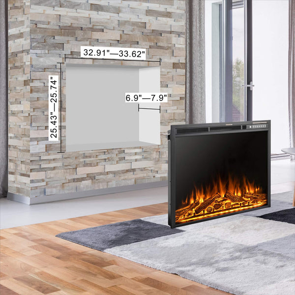 KISSAIR 34 Inch Electric Fireplace Insert, Three 3D Color, Timer&Remot Control, Adjustable Flame Speed, Touch Screen, 750W/1500W