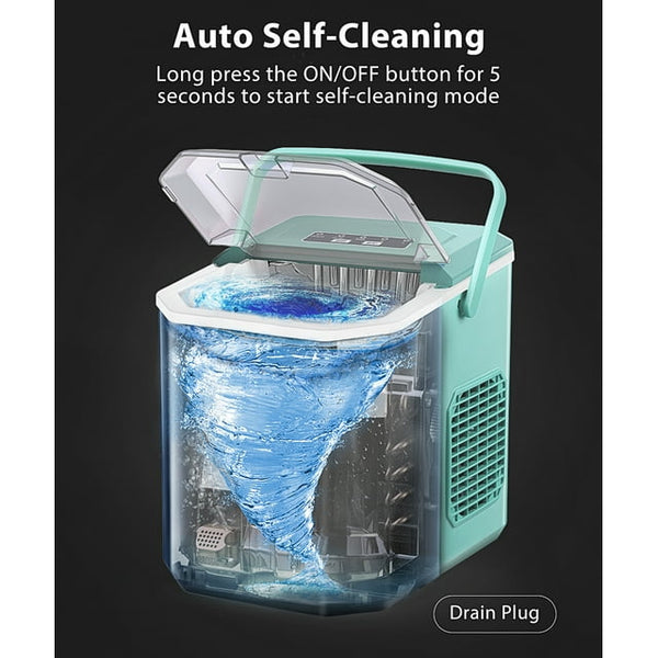 Besttey Countertop Ice Maker, 26lbs/Day, 2 Ice Sizes(S/L), Self-Cleaning w/ Ice Scoop and Basket, Handheld Ice Maker, Green agluckyshop
