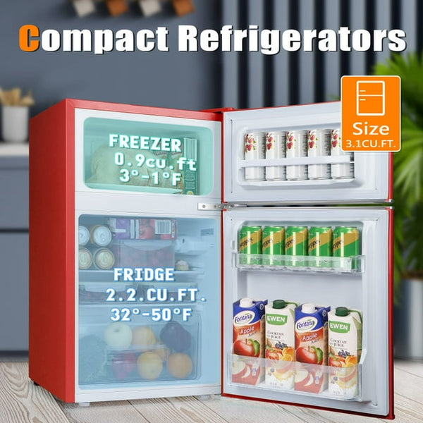 Besttey 3.1 Cu.ft Mini Fridge with Freezer Two Door, Stainless Steel, Compact Size & Low Noise Defrost for Home Office Dormitory, Red agluckyshop