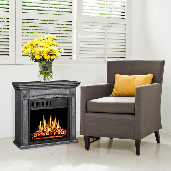 KISSAIR 26’’ Mantel Electric Fireplace Heater Small Freestanding Infrared Quartz Fireplace Stove Heater w/Log Hearth& Wood Surround Firebox, Adjustable Led Flame, Remote Control, 750W-1500W